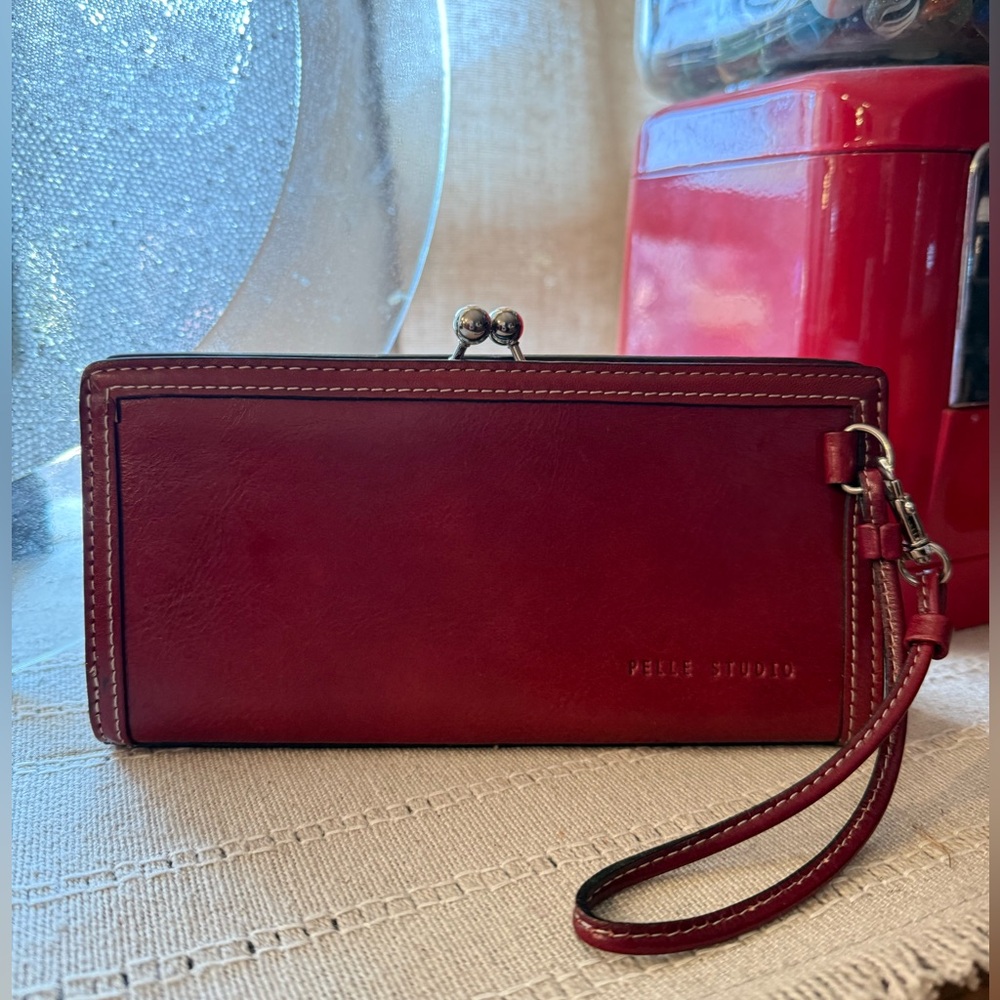 Vintage Pelle Studio Wilsons Genuine Red Leather Organizer Wallet Clutch